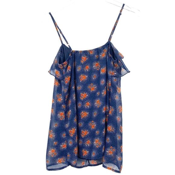 Navy & Orange Floral Ruffle Tank | Size S - Picture 4 of 8